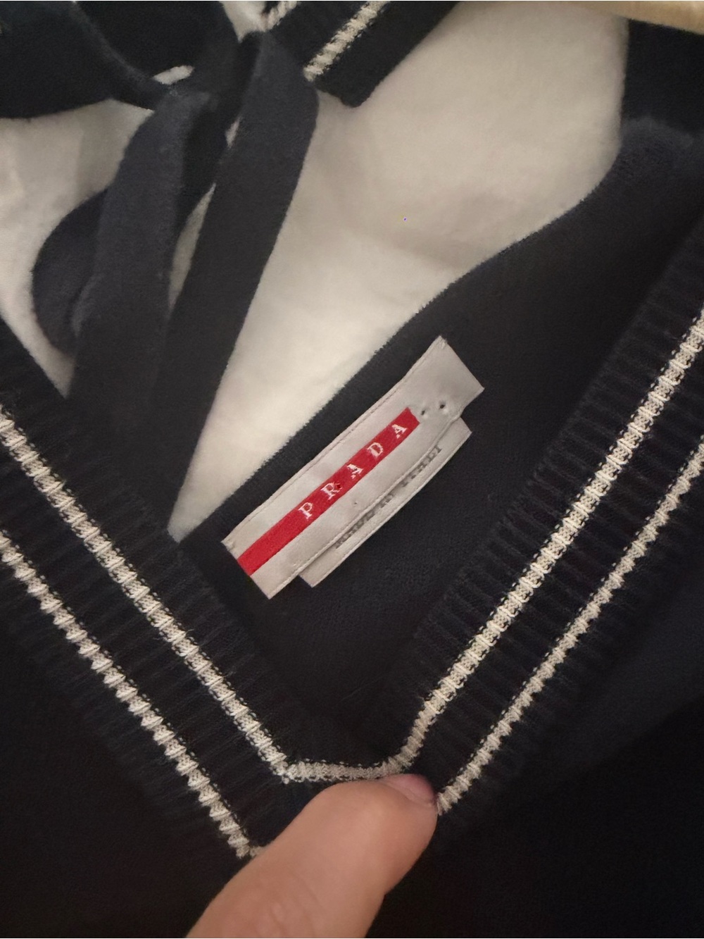Prada Logo V-Neck Sailor-Trim Knit Sweater - Picture 4 of 5